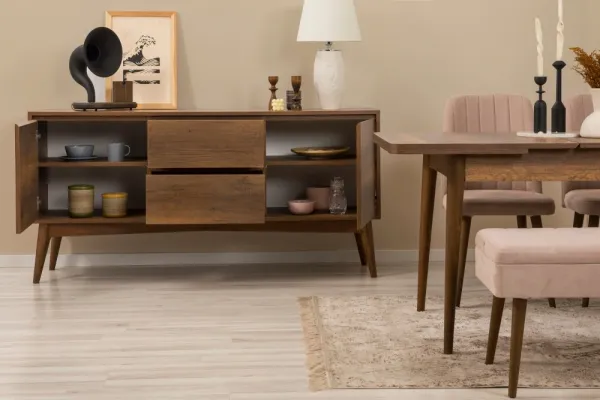 Set s rozkladacím stolom, stoličkami a konzolou (6 kusov) Vina Bench 04 0900 - Walnut, Stone