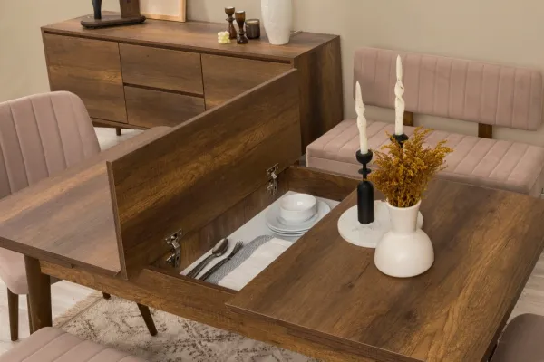 Set s rozkladacím stolom, stoličkami a konzolou (6 kusov) Vina Bench 04 0900 - Walnut, Stone