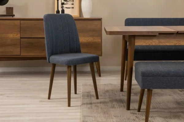 Set s rozkladacím stolom, stoličkami a konzolou (6 kusov) Vina Bench 04 1048 - Walnut, Dark Blue