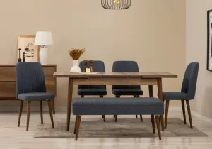Set s rozkladacím stolom, stoličkami a konzolou (7 kusov) Vina 03 1048 - Walnut, Dark Blue