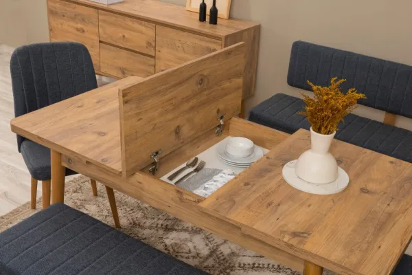 Set s rozkladacím stolom, stoličkami a konzolou (6 kusov) Vina Bench 04 1048 - Atlantic Pine, Dark Blue