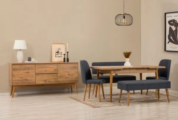 Set s rozkladacím stolom, stoličkami a konzolou (6 kusov) Vina Bench 04 1048 - Atlantic Pine, Dark Blue