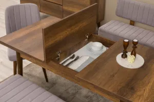 Set s rozkladacím stolom, stoličkami a konzolou (6 kusov) Vina Bench 04 0701 - Walnut, Grey
