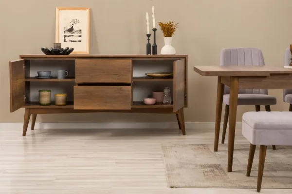 Set s rozkladacím stolom, stoličkami a konzolou (5 kusov) Vina 02 0701 - Walnut, Grey