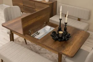 Set s rozkladacím stolom, stoličkami a konzolou (6 kusov) Vina Bench 04 1005 - Walnut, Cream