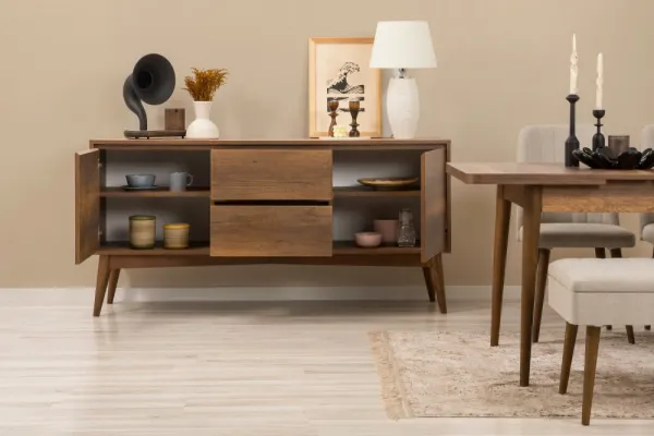 Set s rozkladacím stolom, stoličkami a konzolou (6 kusov) Vina Bench 04 1005 - Walnut, Cream