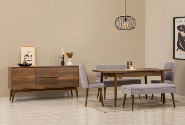 Set s rozkladacím stolom, stoličkami a konzolou (6 kusov) Vina Bench 04 0701 - Walnut, Grey