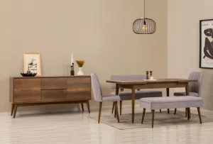 Set s rozkladacím stolom, stoličkami a konzolou (6 kusov) Vina Bench 04 0701 - Walnut, Grey