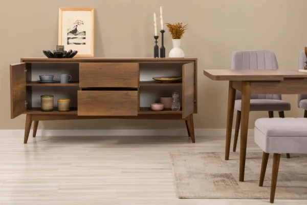 Set s rozkladacím stolom, stoličkami a konzolou (7 kusov) Vina 03 0701 - Walnut, Grey