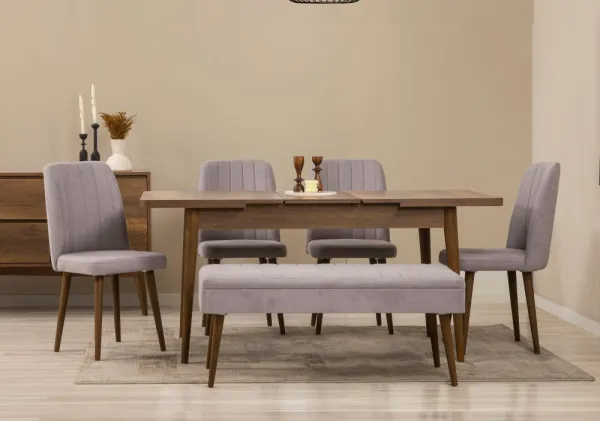 Set s rozkladacím stolom, stoličkami a konzolou (7 kusov) Vina 03 0701 - Walnut, Grey