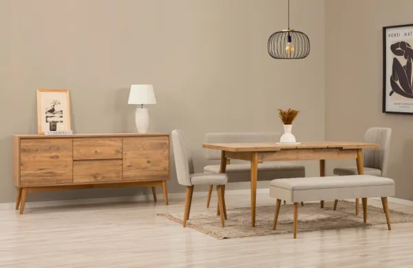 Set s rozkladacím stolom, stoličkami a konzolou (6 kusov) Vina Bench 04 1005 - Atlantic Pine, Cream