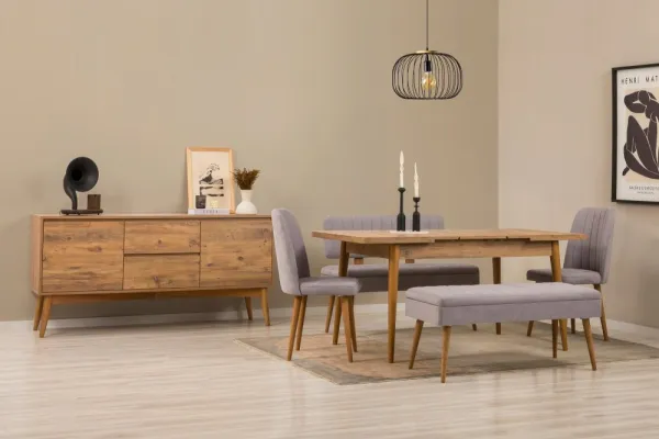 Set s rozkladacím stolom, stoličkami a konzolou (6 kusov) Vina Bench 04 0701 - Atlantic Pine, Grey