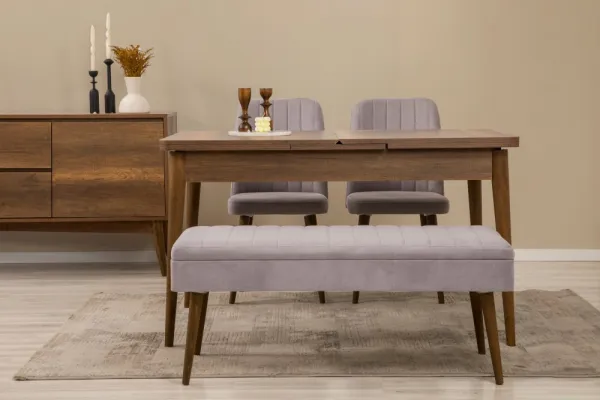 Set s rozkladacím stolom, stoličkami a konzolou (5 kusov) Vina 02 0701 - Walnut, Grey