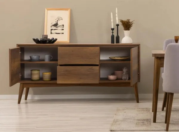 Set s rozkladacím stolom, stoličkami a konzolou (6 kusov) Vina 01 0701 - Walnut, Grey