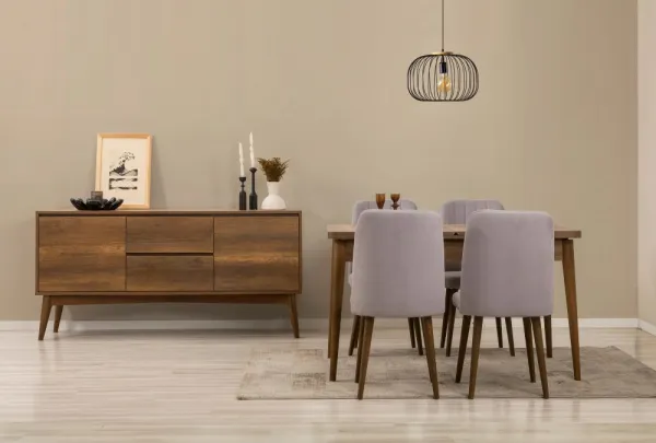 Set s rozkladacím stolom, stoličkami a konzolou (6 kusov) Vina 01 0701 - Walnut, Grey