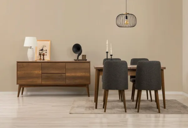 Set s rozkladacím stolom, stoličkami a konzolou (6 kusov) Vina 01 1053 - Walnut, Anthracite