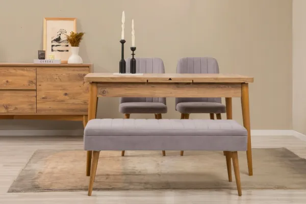 Set s rozkladacím stolom, stoličkami a konzolou (5 kusov) Vina 02 0701 - Atlantic Pine, Grey