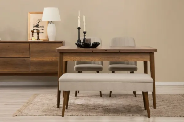 Set s rozkladacím stolom, stoličkami a konzolou (5 kusov) Vina 02 1005 - Walnut, Cream