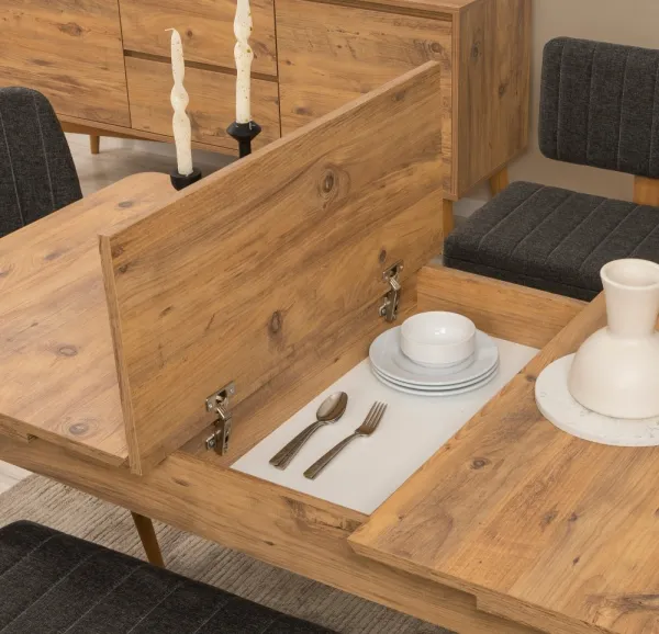 Jedálenský set s rozkladacím stolom a stoličkami (6 kusov) Vina - Atlantic Pine, Anthracite