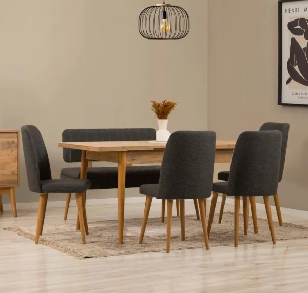 Jedálenský set s rozkladacím stolom a stoličkami (6 kusov) Vina - Atlantic Pine, Anthracite