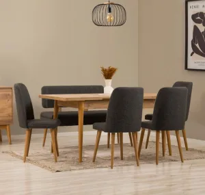 Jedálenský set s rozkladacím stolom a stoličkami (6 kusov) Vina - Atlantic Pine, Anthracite