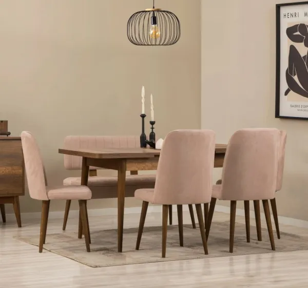 Jedálenský set s rozkladacím stolom a stoličkami (6 kusov) Vina - Walnut, Stone