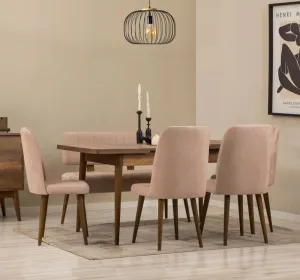 Jedálenský set s rozkladacím stolom a stoličkami (6 kusov) Vina - Walnut, Stone