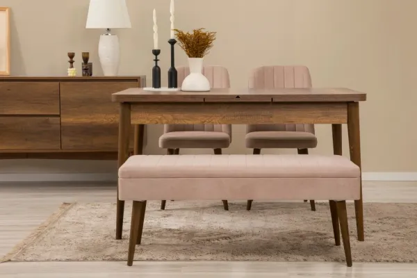 Set s rozkladacím stolom, stoličkami a konzolou (5 kusov) Vina 02 0900 - Walnut, Stone