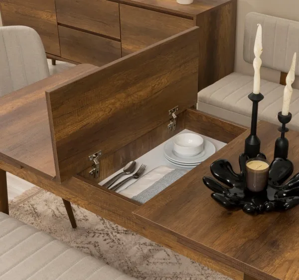 Jedálenský set s rozkladacím stolom a stoličkami (6 kusov) Vina - Walnut, Cream