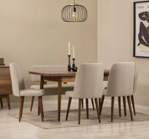 Jedálenský set s rozkladacím stolom a stoličkami (6 kusov) Vina - Walnut, Cream