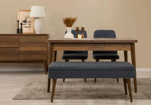 Set s rozkladacím stolom, stoličkami a konzolou (5 kusov) Vina 02 1048 - Walnut, Dark Blue