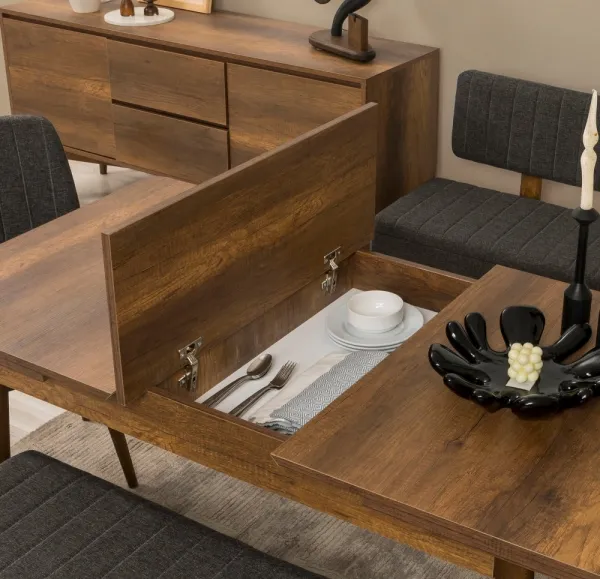 Jedálenský set s rozkladacím stolom a stoličkami (6 kusov) Vina - Walnut, Anthracite