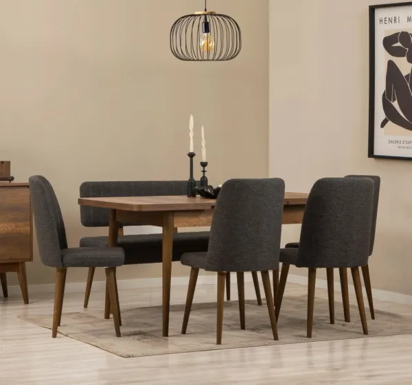 Jedálenský set s rozkladacím stolom a stoličkami (6 kusov) Vina - Walnut, Anthracite