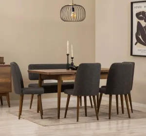 Jedálenský set s rozkladacím stolom a stoličkami (6 kusov) Vina - Walnut, Anthracite