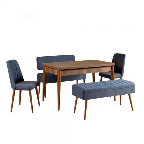 Jedálenský set s rozkladacím stolom a stoličkami (5 kusov) Vina 1048 - 4 - Walnut, Dark Blue