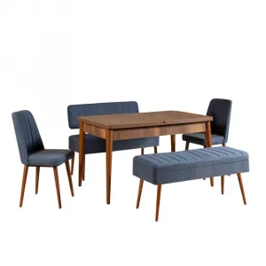 Jedálenský set s rozkladacím stolom a stoličkami (5 kusov) Vina 1048 - 4 - Walnut, Dark Blue