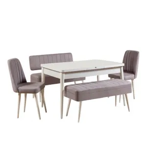Jedálenský set s rozkladacím stolom a stoličkami (5 kusov) Vina 0701 - 4 - White, Grey