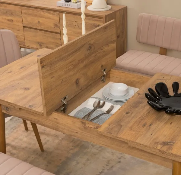 Jedálenský set s rozkladacím stolom a stoličkami (6 kusov) Vina - Atlantic Pine, Stone