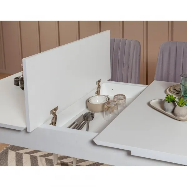Jedálenský set s rozkladacím stolom a stoličkami (4 kusy) Vina 0701 - 3 - White, Grey