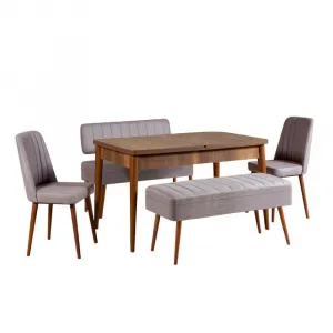 Jedálenský set s rozkladacím stolom a stoličkami (5 kusov) Vina 0701 - 4 - Walnut, Grey