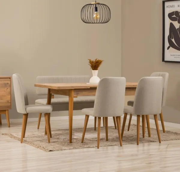 Jedálenský set s rozkladacím stolom a stoličkami (6 kusov) Vina - Atlantic Pine, Cream