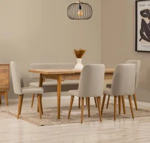 Jedálenský set s rozkladacím stolom a stoličkami (6 kusov) Vina - Atlantic Pine, Cream