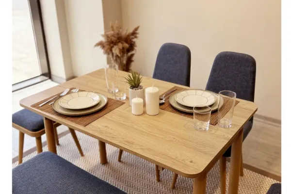 Jedálenský set s rozkladacím stolom a stoličkami (6 kusov) Vina Mini 03 1048 - Oak, Dark Blue