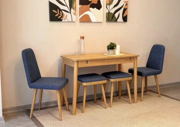 Jedálenský set s rozkladacím stolom a stoličkami (5 kusov) Vina Mini 02 1048 - Oak, Dark Blue