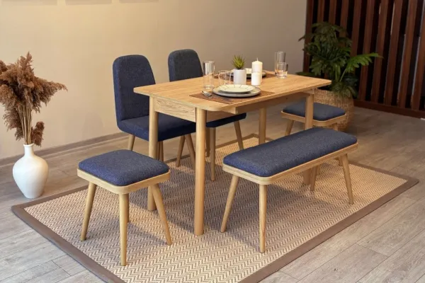 Jedálenský set s rozkladacím stolom a stoličkami (6 kusov) Vina Mini 03 1048 - Oak, Dark Blue