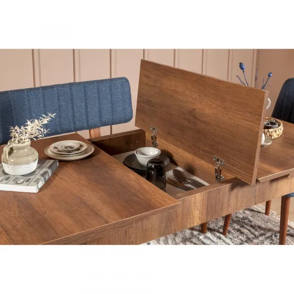 Jedálenský set s rozkladacím stolom a stoličkami (4 kusy) Vina 1048 - Dark Blue, Walnut