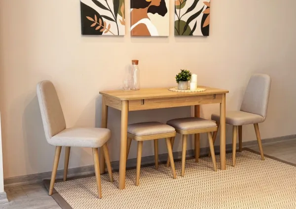 Jedálenský set s rozkladacím stolom a stoličkami (5 kusov) Vina Mini 02 1005 - Oak, Cream