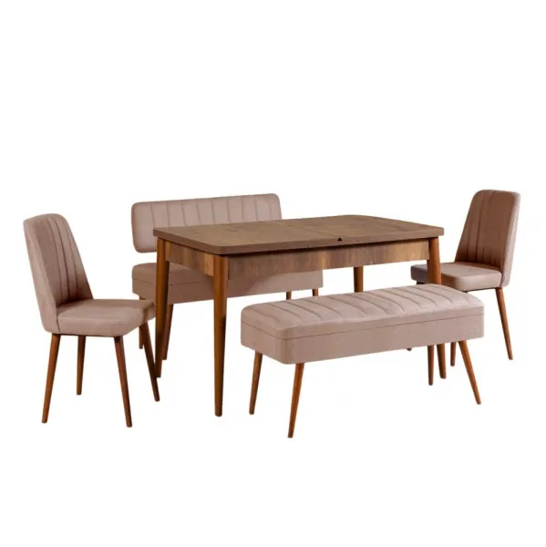 Jedálenský set s rozkladacím stolom a stoličkami (5 kusov) Vina 0900 - 4 - Walnut, Stone