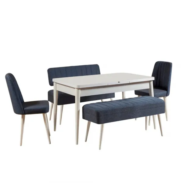 Jedálenský set s rozkladacím stolom a stoličkami (5 kusov) Vina 1048 - 4 - White, Dark Blue