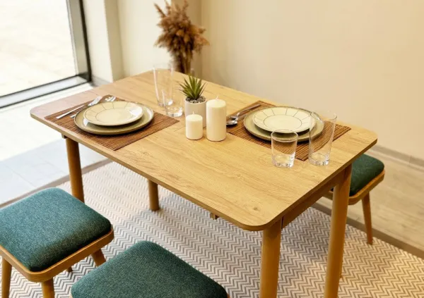 Jedálenský set s rozkladacím stolom a stoličkami (4 kusy) Vina Mini 04 1070 - Oak, Green